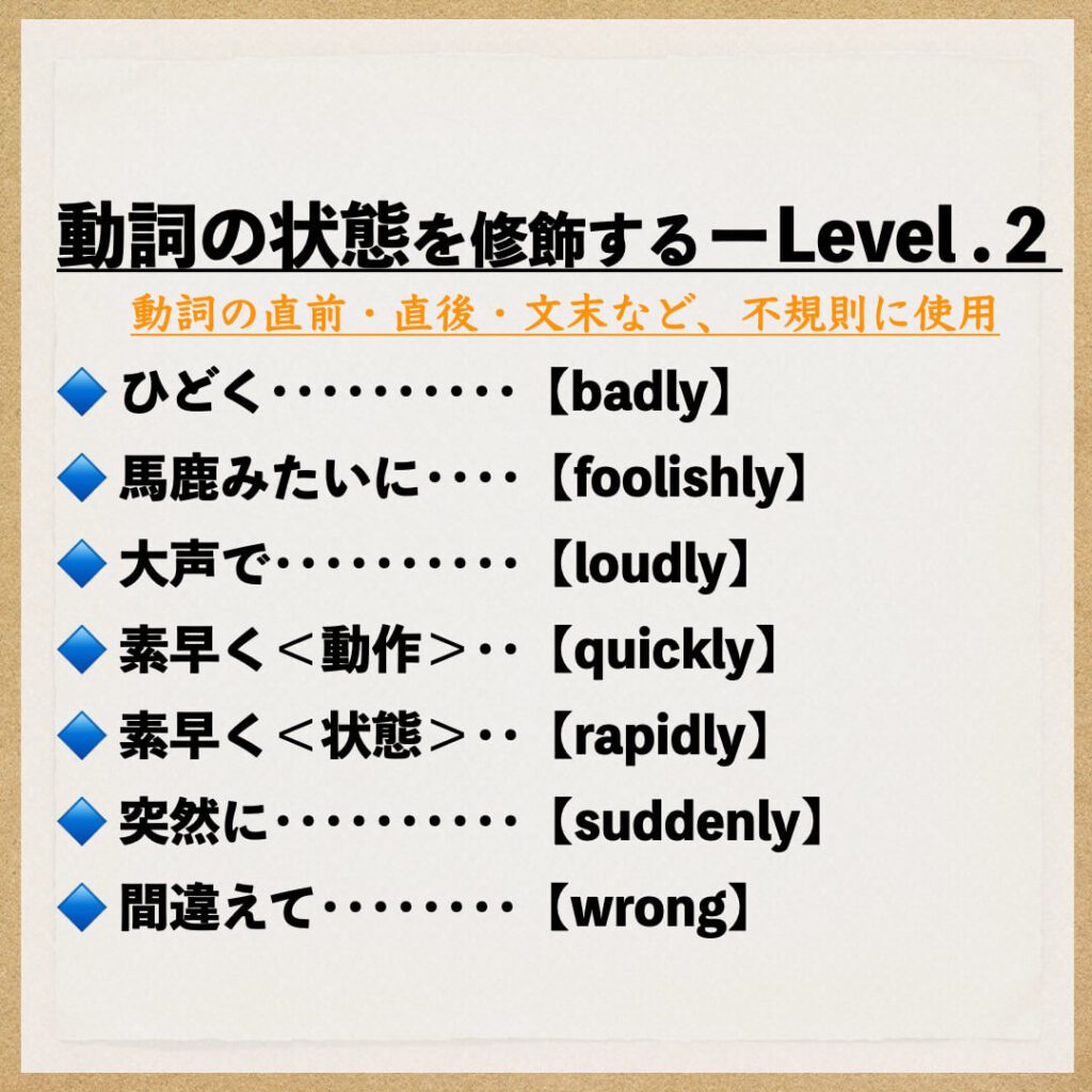 動詞の状態を修飾する：Level.2